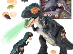 Velký interaktivní dinosaurus T‑Rex s párou, světly a zvuky, klade vajíčka