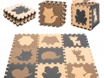 Edukativní pěnová podložka puzzle se zvířátky, béžová, 85 × 85 cm, 9 dílů