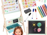 Dřevěná dětská oboustranná tabule LULILO Kredo 3v1 s magnety, papírem a koši