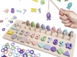 Dřevěná vzdělávací hra 2 v 1: sorter tvarů, počítadlo a magnetické rybičky
