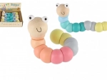 Dřevěný kloubový červík/housenka 16 cm – pastelové barvy, ohýbací hračka pro miminka