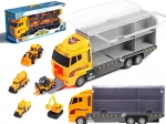 Sada nákladní tahač s přepravníkem a 6 stavebními autíčky