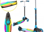 EVO dětská tříkolová koloběžka Rainbow Blast s LED podestou, skládací a výškově nastavitelná, modrá