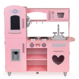 Velká dřevěná kuchyňka pro děti se zvukovými efekty, růžová, Ecotoys