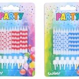 Narozeninové svíčky s puntíky a proužky, 12 ks + stojánky