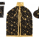 Dětský čarodějnický klobouk a plášť černo‑zlatý, průměr 38 cm