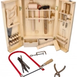 Dřevěná sada kovových nástrojů v boxu