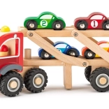 Dřevěný auto přepravník se 4 závodními autíčky