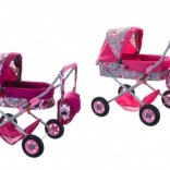 Hluboký kočárek pro panenky s košíkem a taškou, různé barvy