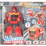 Skládací šroubovací robot – červený transformer kamion s bagrem