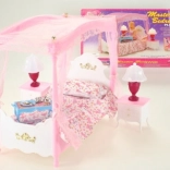 Glorie postel s nebesy pro panenky se svítícími lampičkami