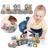 Dřevěná hračka vláček s blocinky a zvířátky Montessori