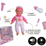 Nemocné miminko se zvukem a světlem 36 cm – měkké tělíčko a zdravotnické doplňky