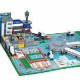 Garáž letiště – sada s 4 auty a letadlem, kovová