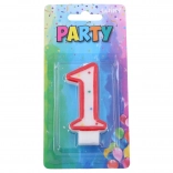 Párty svíčka číslo 1 červená s puntíky