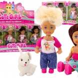 Mini panenka s dlouhými vlasy a zvířátkem v barevném oblečku