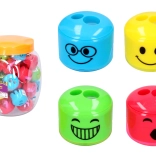 ořezávátko na dvě tužky s obličejem a zásobníkem