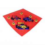 Barevný létající drak s motivem závodních aut