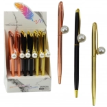 Kovové automatické kuličkové pero s perlovým zakončením, modrý inkoust 1,0 mm