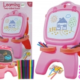 Oboustranná magnetická a křídová tabule – růžová se šablonami