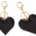 Brelok srdce oboustranné flitry stříbrné černé