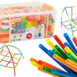 Stavební brčka 3D v boxu, barevná sada 800 dílů