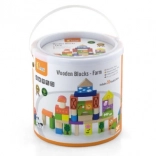 Dřevěná stavebnice farma – 50 kostek v kyblíku