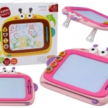 Magnetická kreslicí tabulka 4 barvy se zmazáváním a 4 razítky – růžová