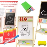 Dřevěná oboustranná vzdělávací tabule 2v1 magnetická a křídová s počítadlem, abecedou a násobilkou