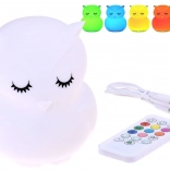 Silikonová noční lampička sova s dálkovým ovládáním RGB