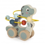 Dřevěný dinosaurus s korálkovým labyrintem na kolečkách