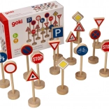 Dřevěné dopravní značky Goki, sada 15 ks