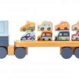 Cubika pastelový kamion s auty – dřevěná skládačka 12 dílů