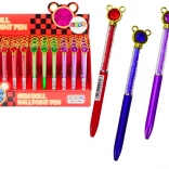 Kuličkové pero s myškou a třpytivými kamínky, modrá náplň 0,7 mm