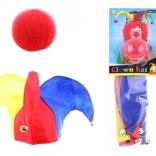 Klaunská čepice s rolničkami a červený nos