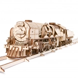 Dřevěné mechanické puzzle UGEARS V-Express parní lokomotiva s tendrem