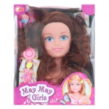 Česací hlava brunetka pro dětské účesy s doplňky