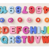 Dřevěná vzdělávací deska s písmeny a čísly + matematické symboly