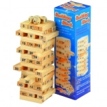 Dřevěná věž Jenga s čísly a kostkami