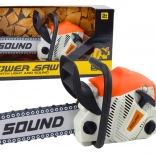 Dětská motorová řetězová pila s pohyblivým řetězem a zvuky