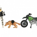Vojenská akční sada s motorkou, vojákem a psem