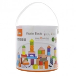 Dřevěné stavební kostky v kyblíku – 50 dílků