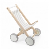 Dřevěný kočárek pro panenky – přírodní dřevo, textilní sedák