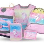 Baagl set Zippy Plus Rainbow Unicorn: aktovka, penál, sáček, zástěra, peněženka