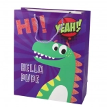 Fialový dárkový sáček s dinosaurem 32 × 26 × 10 cm