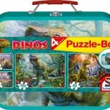 Dětské puzzle Dinosauři 4v1 v plechovém kufříku