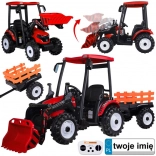 Elektrický šlapací traktor pro děti s přední lžící a odpojitelným přívěsem 24V – Červená