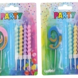 Párty svíčka číslo 9 s doplňkovými svíčkami