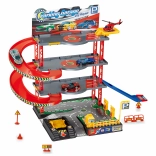 Parkovací stanice s vrtulníkem a kovovými auty 59 × 27 × 39 cm