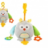 Plyšová sova na kočárek a postýlku 18 × 18 cm, s kousátky a klipem